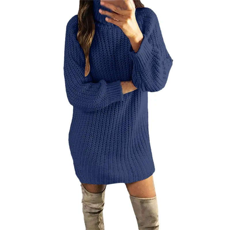 Women Knit Dress Sweater Autumn Winter Warm Turtleneck Long Sleeve Solid Pullover Casual Kint Vestidos 7 | Женская одежда