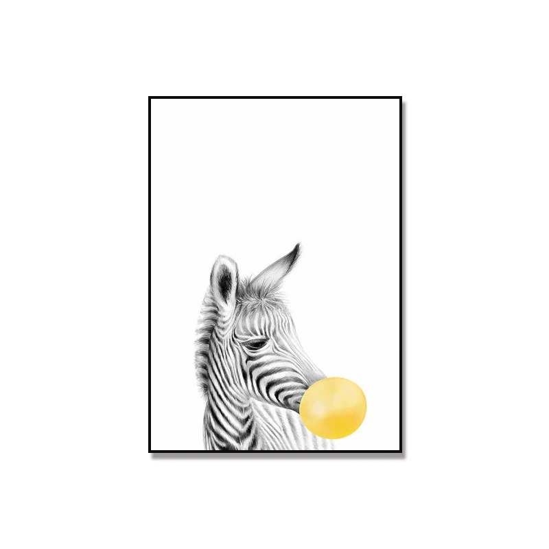 Zebra-Elephant-Giraffe-Koala-Canvas-Painting-Bubble-Gum-Poster-Safari-Animal-Print-Black-and-White-Wall (4)