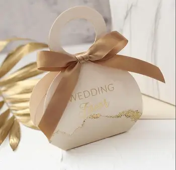 

50Pcs Champagne Light Apricot Handbag Wedding Favors Candy Boxes Bomboniera Sachet Party Gift Box Giveaways Box Chocolate Box
