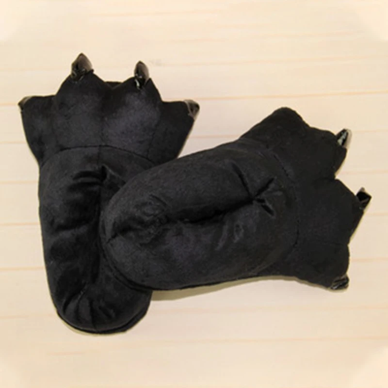 Black MCCKLE/женские домашние тапочки на плоской подошве с животным принтом в виде лап; модная женская хлопковая теплая обувь без застежки для пары; женская обувь; большие размеры - Цвет: Black