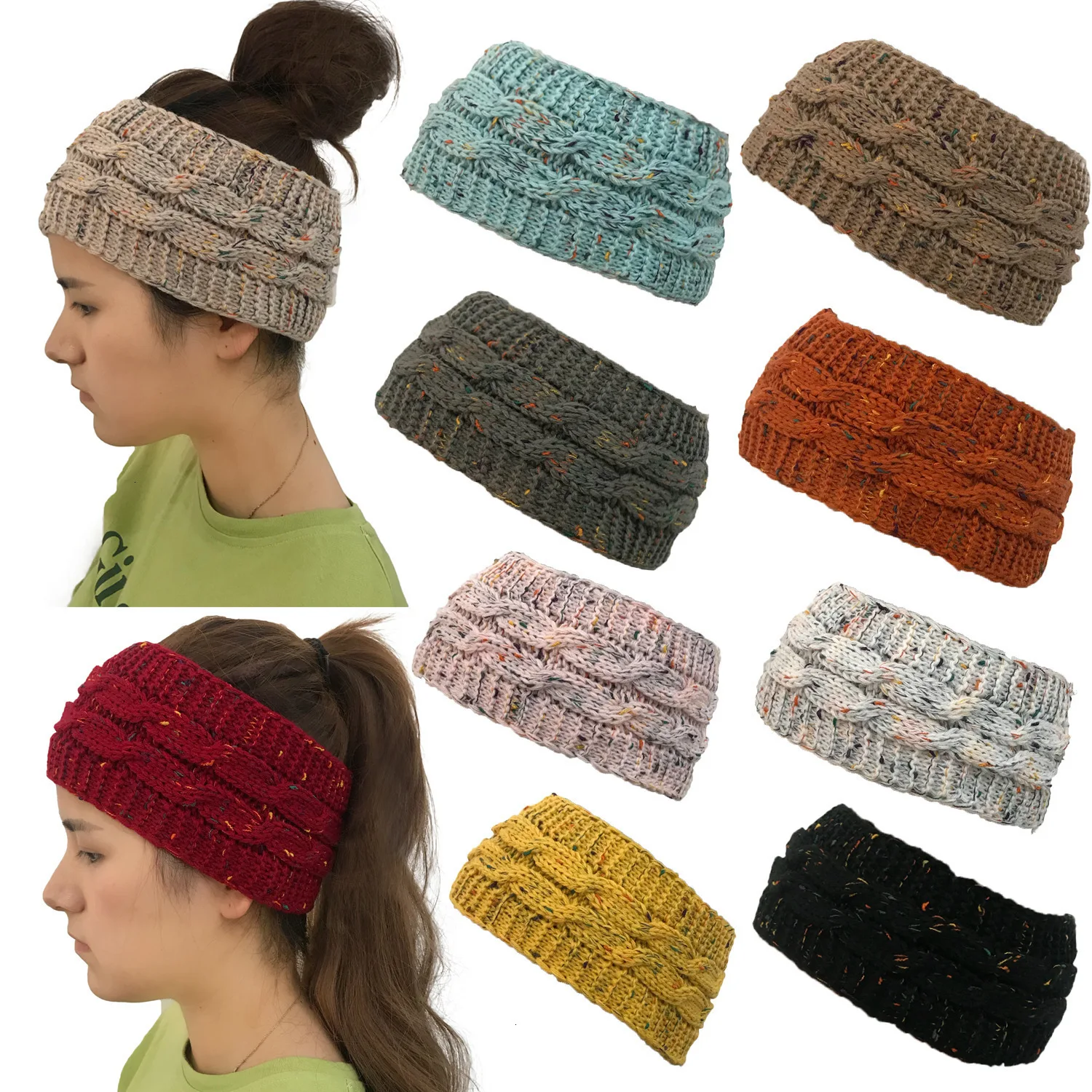 GKGJ/женские классические шапки-бини, ушные грелки, плотная вязаная повязка на голову, шапка, вязаная эластичная повязка на голову, шапочка с хвостом, повязка на голову