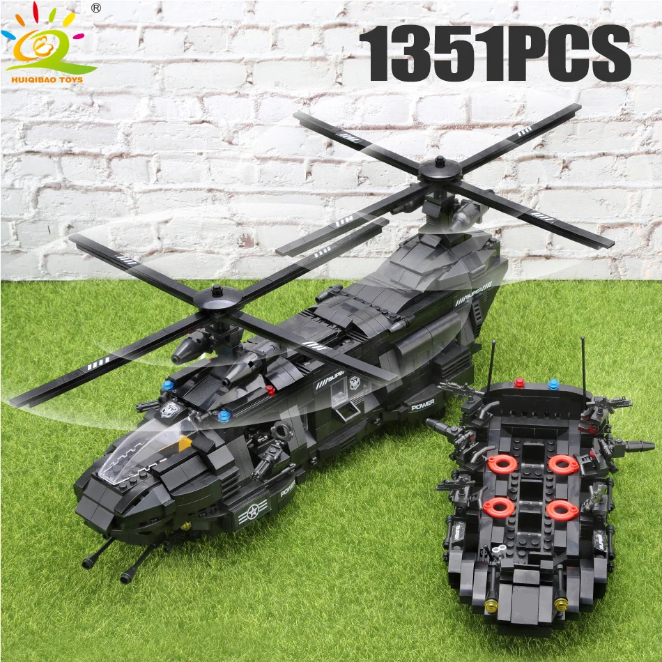 HUIQIBAO игрушки 1351 шт Swat Военный Вертолет Лодка строительные блоки для детей