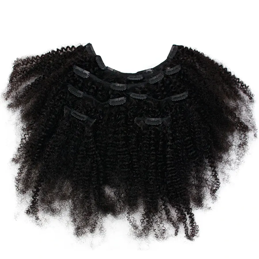 

Pre-Colored Brazilian kinky curly Hair Clip In Human Hair Extensions 7pcs Set Extensions With 16 Clips Fashion Lady Remy Hair