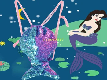 

new fish tail sequined cord backpack with leash coin purse sequined backpack 50PCS