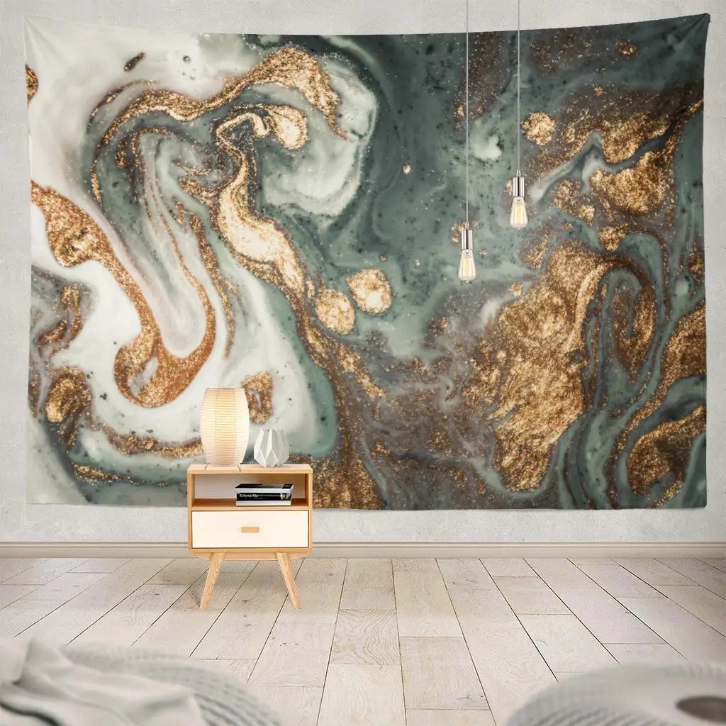  Marble Contemporary Art Golden and Turquoise Acrylic Can Trendy Invitations Decorative Tapestry - 4000111041365