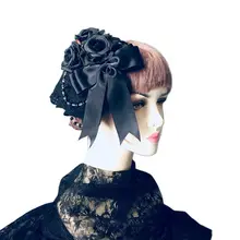 Леди Цветочные Кружева чародей искусственная Роза бант заколка для волос Искусственный бисер шляпа с цепью