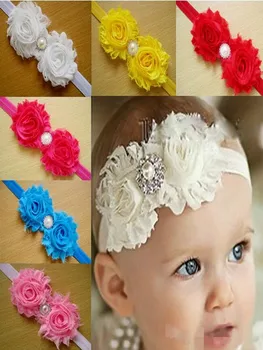 

Shabby Baby Headbands Satin And Chiffon Flower With Pearls Rhinestones Baby Head Bands Girl Kids Hair Bow Ribbon Accessories Fre