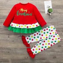 Комплект одежды для маленьких девочек, Рождественская юбка в горошек и штаны, комплекты зимней одежды из 2 предметов для девочек, ensemble fille, 0 мес.-24 месяца