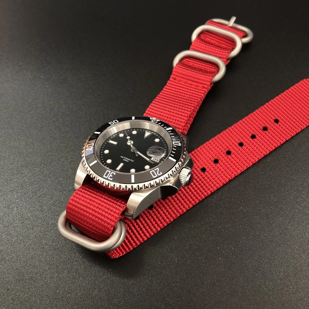 Сталь DIVE 1987 316L сталь нержавеющая 200 м часы для дайвинга механические Япония 8215 автоматические механические мужские часы календарь Luminou - Цвет: Nylon-red