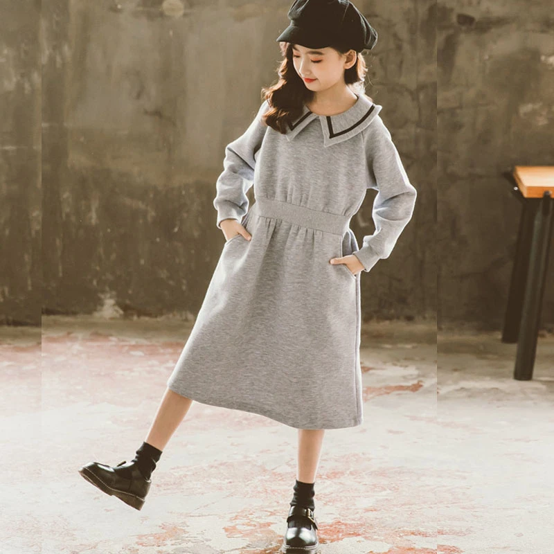 Fleece Teenager Mädchen Kleid Herbst Winter 2020 Neue Mode Kinder  Prinzessin Kleider Kinder Casual Kleidung Schwarz Grau Hoodie Kleid|Dresses|  - AliExpress