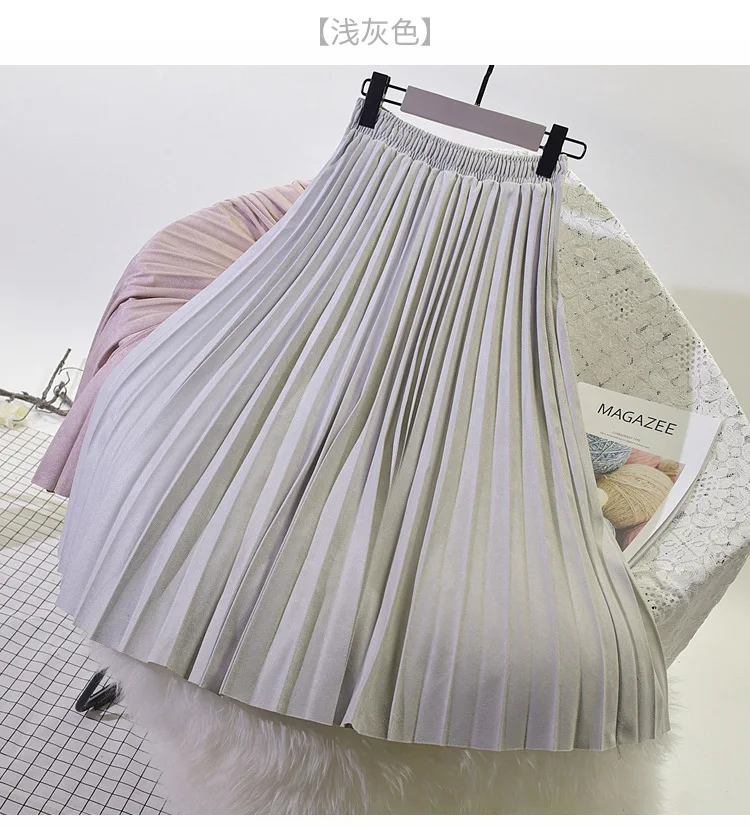 LUZUZI Осень Зима Новая корейская бархатная плиссированная юбка замша длинная высокая талия миди юбки женская модная юбка