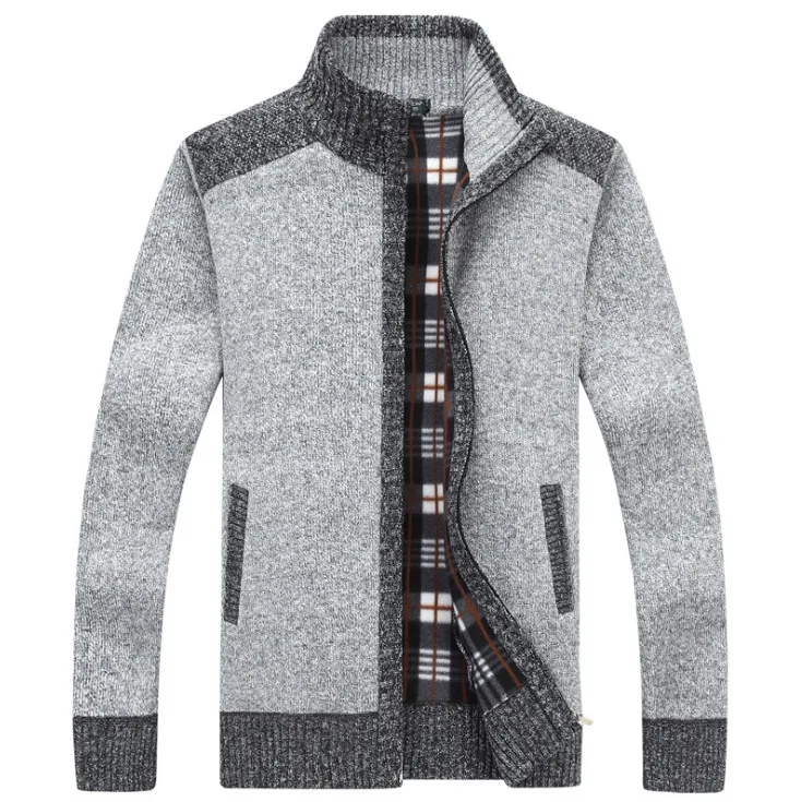 

New Men's splice Sweaters Thicken Velvet Knitwear Men's Cardigans Sweaters Zipper Casual Cardigan Men warm Sweater coat