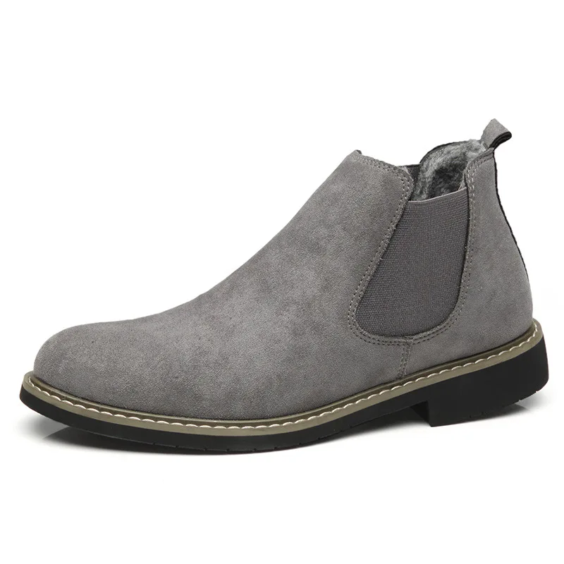 Winter Mens Shoes Casual High Ankle Chaussure Homme British Fashion Boots Men Slip on Pu Leather Chelsea Boots Gentlemen - Цвет: gray