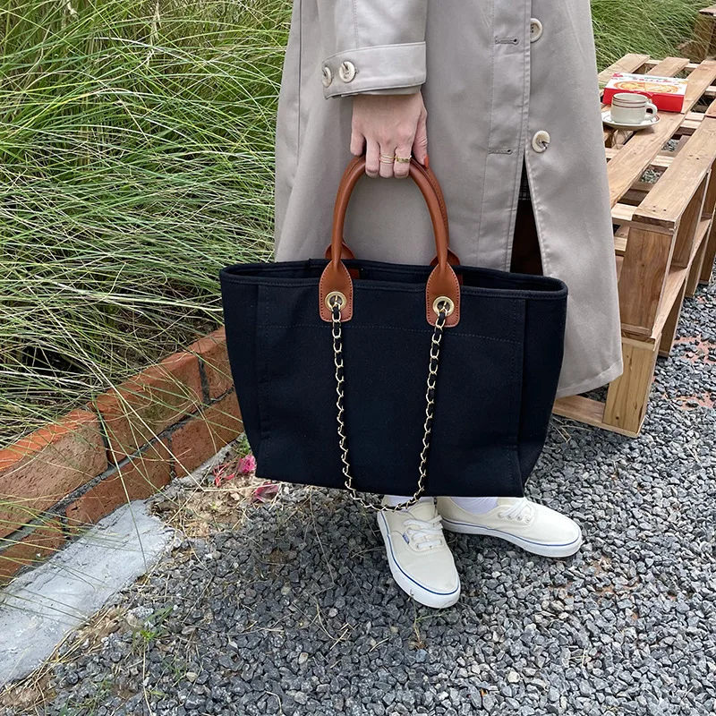 

2021 Autumn New Ladies Office Commuter Bag Solid Color Simple Handbag Large Capacity Canvas Tote Female Shopper Shoulder Bag