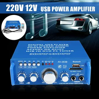 

600W 220V/12V Mini Car bluetooth Hi-Fi Audio Power Amplifier Stereo USB Flash Disk SD FM Player Auto Home Stage Radio Amplifier