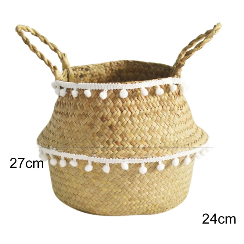Handmade Bamboo Storage Baskets Nordic Foldable Laundry Straw Wicker Rattan Seagrass Belly Garden Flower Pot Planter Basket