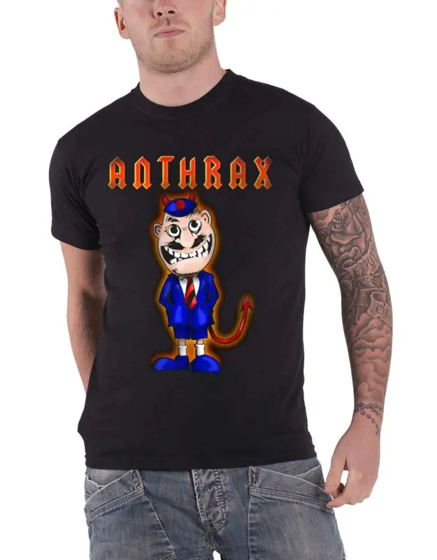 Anthrax Mens T Shirt Black Cartoon TNT Uniformed Devil Cover Official | Мужская одежда