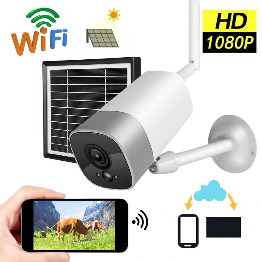 Камера безопасности 1080P HD IP66 водонепроницаемая Wi-Fi IR Intercome PIR камера с 3,3 Вт солнечной панелью безопасности наблюдения wifi камера