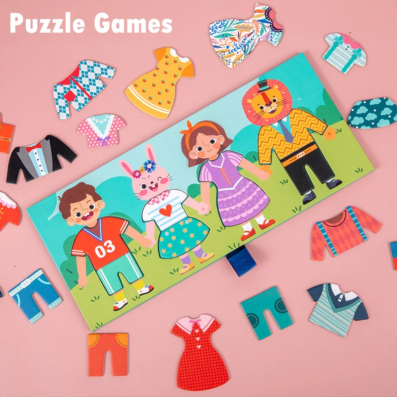 Kids Montessori Games Wooden Toys Clothes Drying Dress-Up Puzzle Jigsaw Thinking Games Educational Matching Sorting Toys Gifts 4