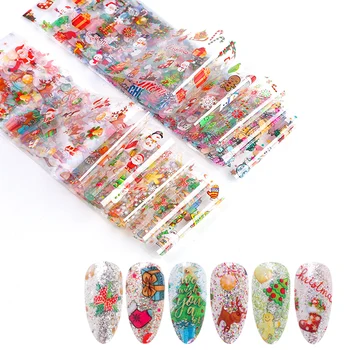 

10pcs Christmas Nail Art Foil Transfer Sticker Cartoon Snowman Santa Claus Adhesive Transfer Decals Decorations Manicure TR9126