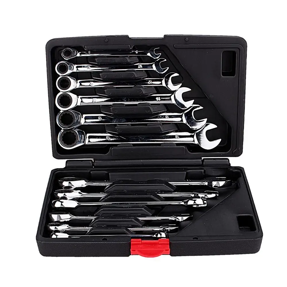 12PC & 94PC Flexible Fixed Head Ratcheting Wrench Spanners Garage Repair 8-19mm 