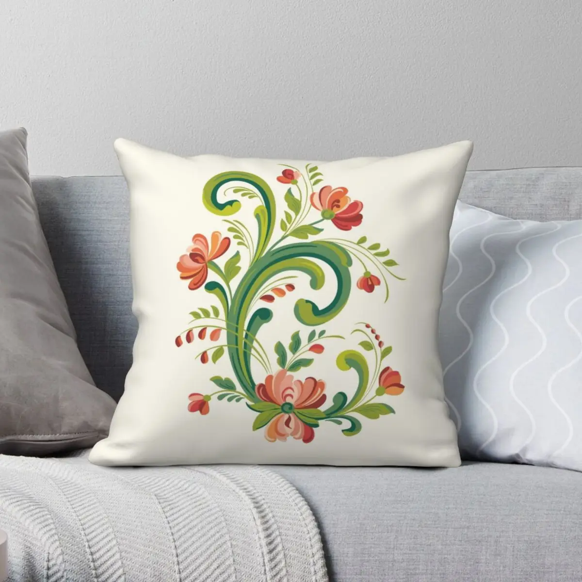 

Rosemaling Red And Pink Square Pillowcase Polyester Linen Velvet Creative Zip Decor Throw Pillow Case Sofa Seater Cushion Cover