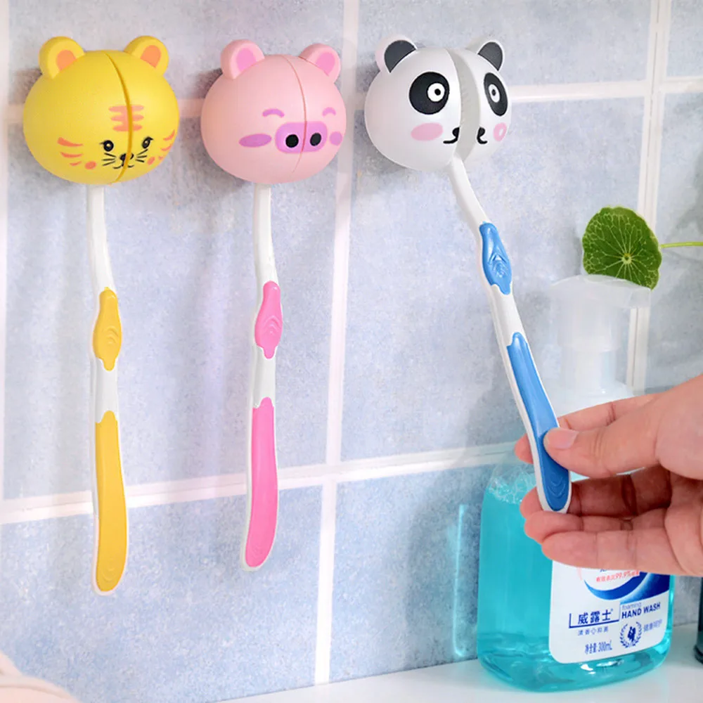 Home Bathroom Cute Lovely Various Cartoon Animal Head Suction Toothbrush Holder 
