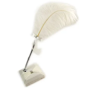 

Bridal Signing Pen Fashion Ostrich Feather Writing Pen with Pen Holder for Wedding Festival Banquet