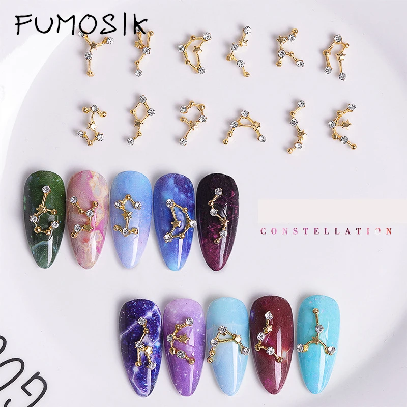 

1 Box Nail Rhinestone Gold Clear Manicure Flatback constellations Nail Charms Metal Rivets Studs Rhinestones