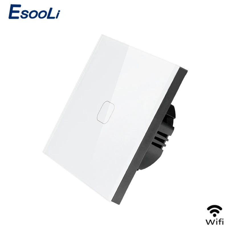 WiFi White 1 gang Esooli Tuya/Smart Life/ewelink wifi 1 банда 1 способ переключатель Хрустальная стеклянная панель Сенсорный настенный выключатель Умный дом Автоматизация беспроводной - Цвет: WiFi White 1 gang