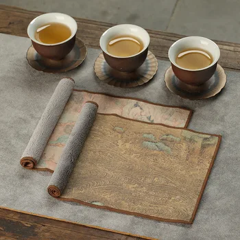 

Retro Zen Household SuedeTea Towels Kung Fu Tea Set Accessories Cotton Fabric Table Flag Chinese Style Kitchen Napkin LA599