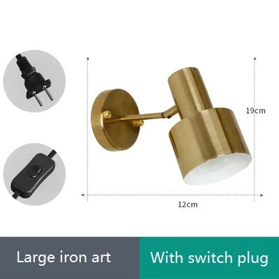 L iron Plug switch Простой светодиодный настенный светильник Лофт Декор Современный Бра настенный светильник s Железный медный Золотой Регулируемый прикроватный настенный светильник Домашний Светильник - Цвет абажура: L iron Plug switch