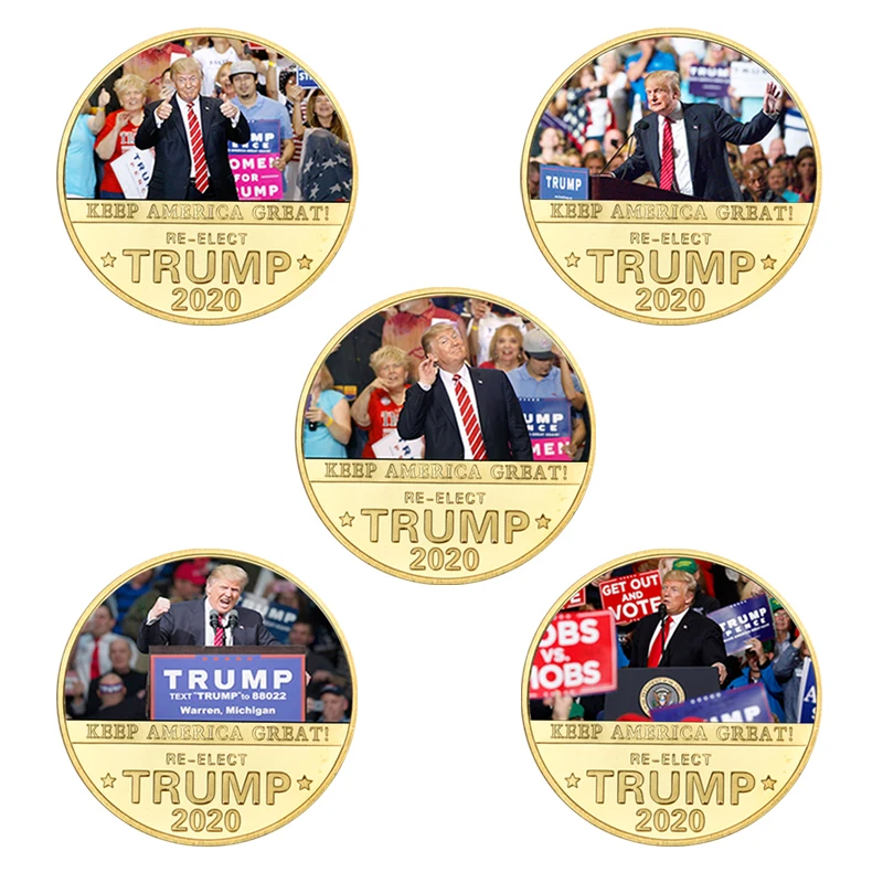 5pcs coins WR Trump, коллекционный набор монет с держателем для монет, Золотая оригинальная монета для сувениров, подарки, Прямая поставка - Цвет: 5pcs coins