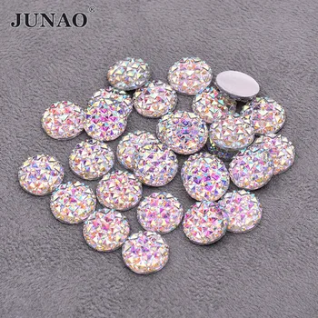 

JUNAO Wholesale Bulk 8 10 12 16 20 30 35 40mm Large Flat Back AB Rhinestones Applique Non Hotfix Round Resin stones and Crystal