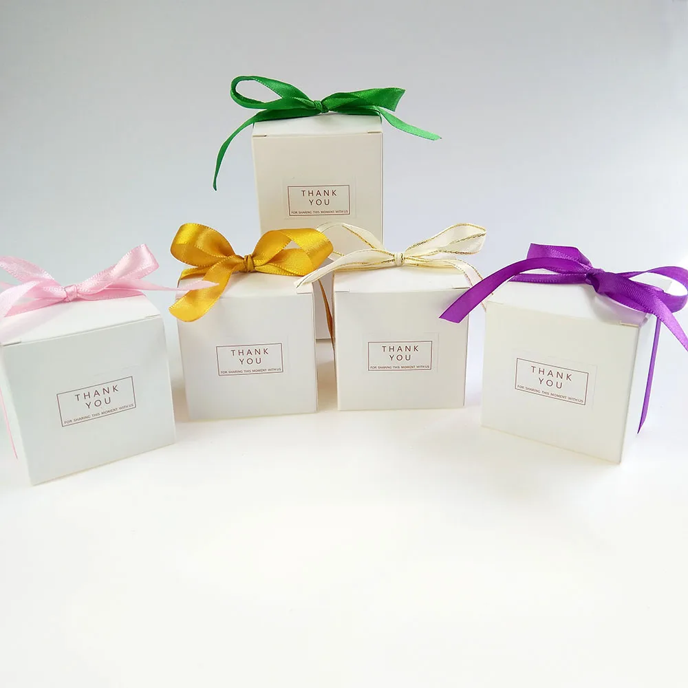 

White 6x6x6CM Paper Gift Packing Box Gift Bags with Ribbon Wedding Favors Sweet Candy Boxes Birthday Party Decorations Gift Box