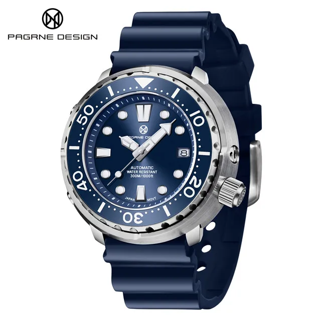 PAGRNE DESIGN Men's 45MM Large Dial Automatic Watch Diver 300M Waterproof Sports Clock Classic Luxury Mechanical Wristwatch Men 