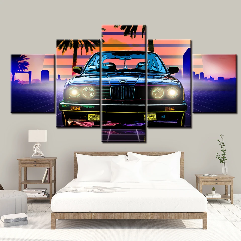 

Wall Art 5 Piece Modular Picture Modern Painting BMW E3 Car Classic Retro Poster Canvas Print Living Room Home Decor