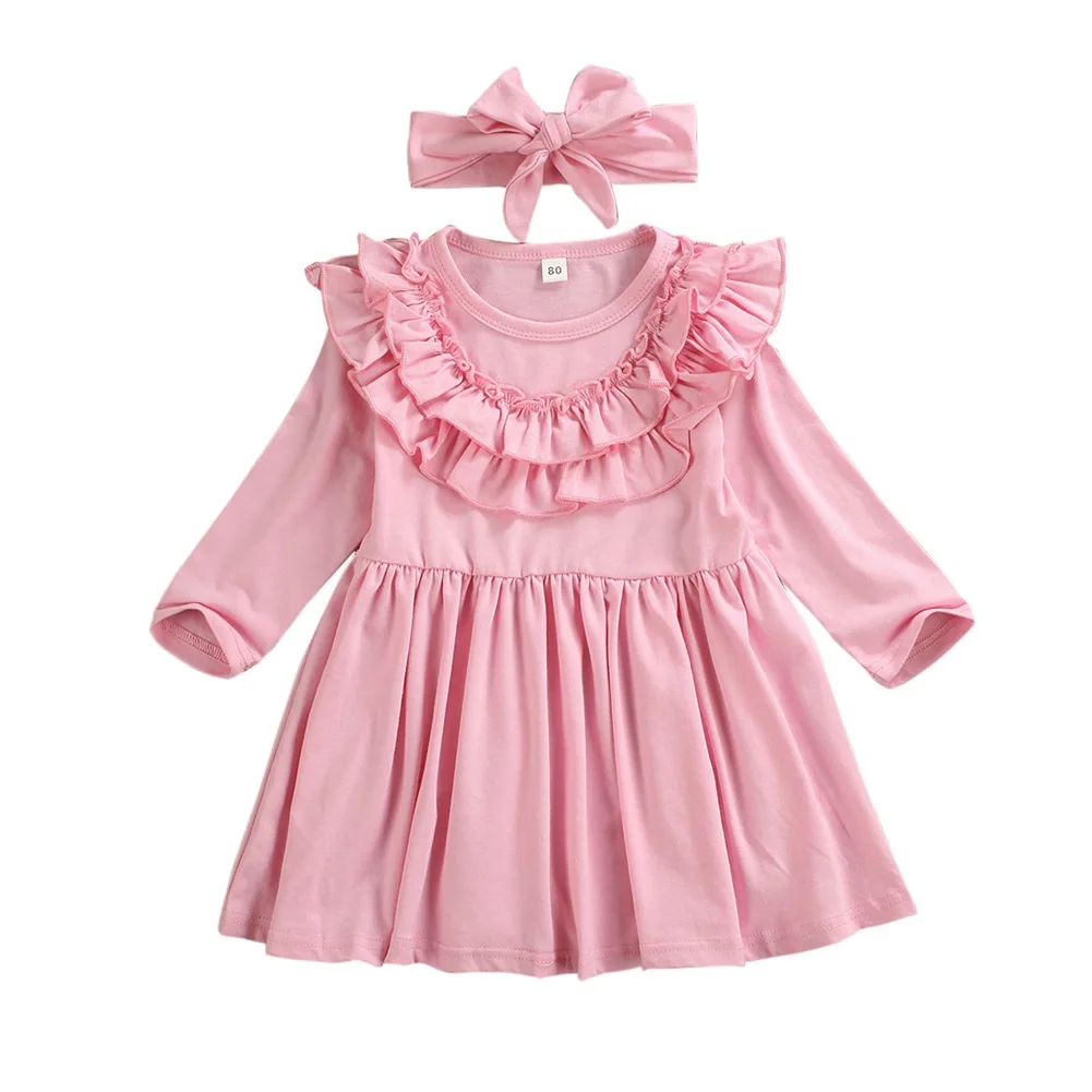 Emmababy Одежда для новорожденных девочек платье с длинными рукавами и оборками Повседневные Вечерние наряды