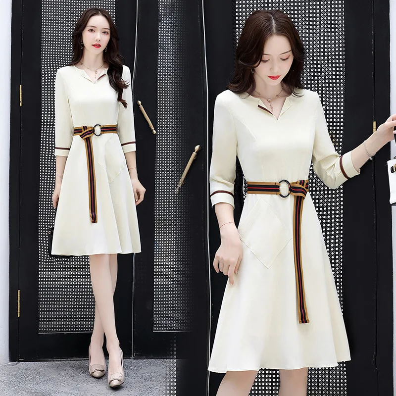 

2019 Autumn New Style Fashion Elegant Feminine Dress Waist Hugging Slimming Slim Fit Trend Elegant Medium-length Dress Fashion