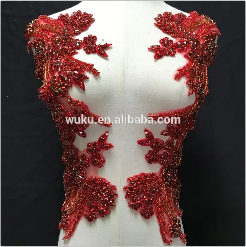 

bling bling useful design dress crystal lace applique patch in Red