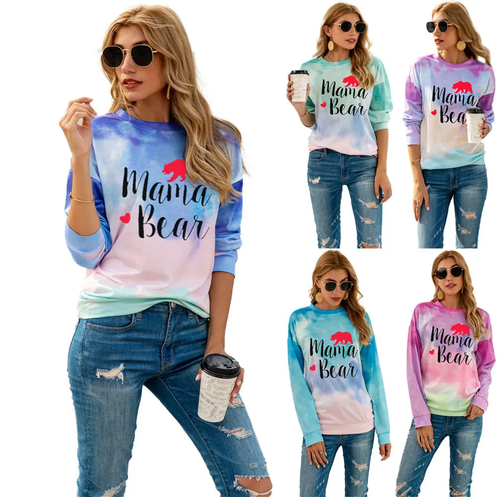 

New Harajuku Tie Dye Round Neck Top Casual Thick Pullovers Sweatshirt Hoodies Ropa Mujer