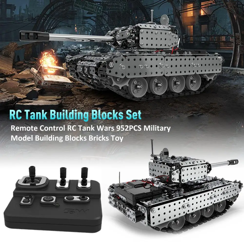 952pcs Stainless Steel Assembly Remote Control Tank RC Military Bricks Compatible With Model Building Block Christmas Gift | Игрушки и