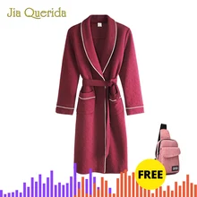 Женский халат, однотонное Элегантное зимнее хлопковое Кимоно размера плюс, с отворотом, с поясом, красное женское белье, халат, халат высокого качества