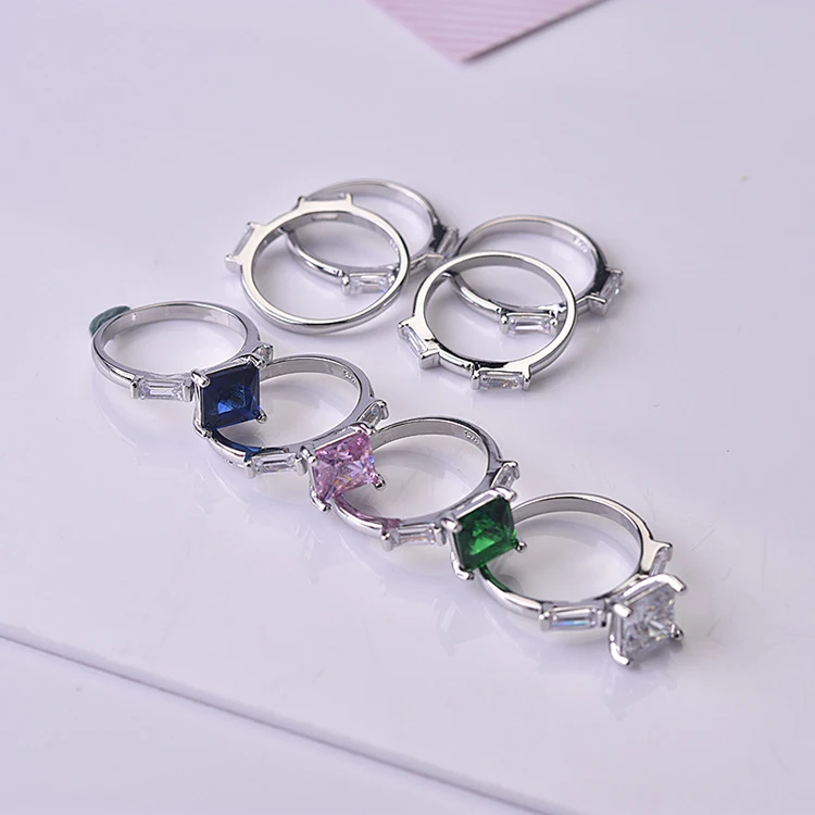 KOFSAC 925 пробы Серебряное кольцо для женщин модное ювелирное изделие простое многоцветное Хрустальное двойное кольцо женские свадебные аксессуары