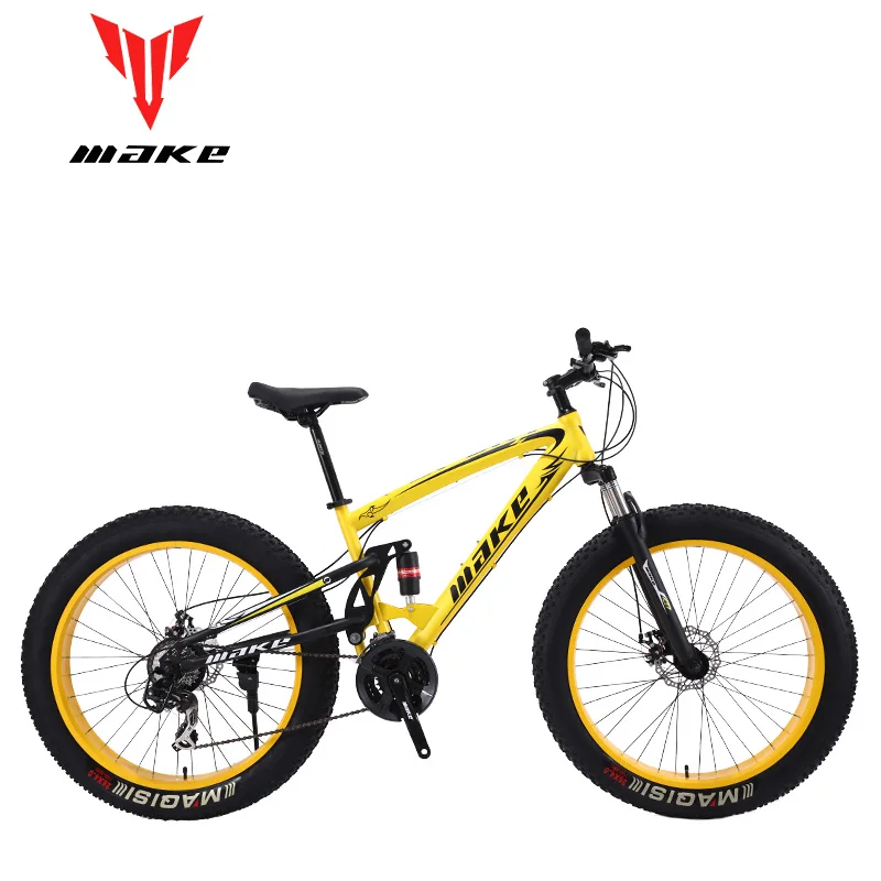 Top MAKE Mountain Fat Bike Steel Frame Full Suspention 24 Speed Shimano Disc Brake 26"x4.0 Wheel 4