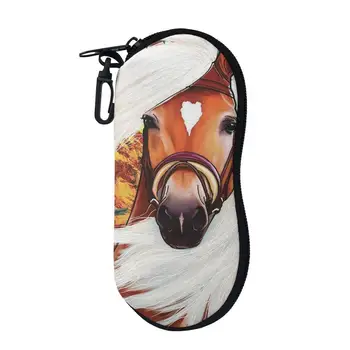 

Animal Horse Print Glasses Bag Neoprene Soft Pouch Sunglasses Pouch Reading Case Unisex Stylish Eyewear Storage Bag Zipper