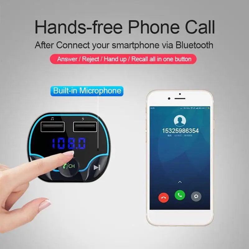 T24 автомобильный fm-передатчик Bluetooth 4,2 передатчик громкой связи 2 usb порта зарядное устройство аудио MP3 плеер защита напряжения адаптер