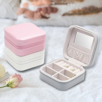 

Jewelry Storage Box With Mirror Travel Jewelry Box Storage Box Zipper Leather Mirror With Double Storage Box Small Mirror