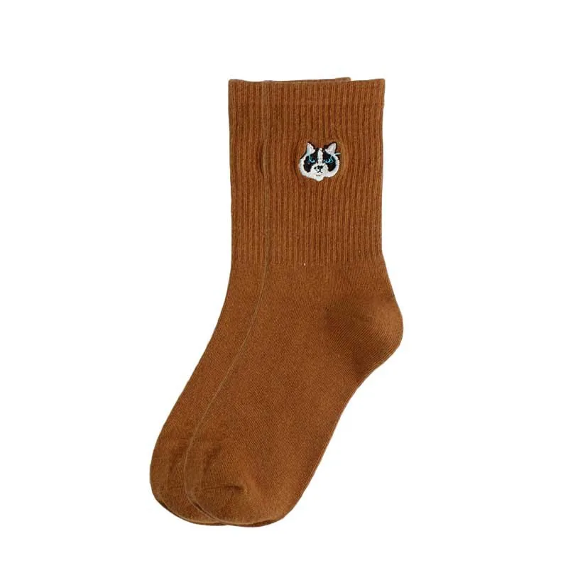 Теплые милые забавные носки для животных с вышивкой в стиле Харадзюку, женские носки Kawaii, японские носки Skarpetki, новинка, хлопковые носки, Calcetines Mujer Sokken - Цвет: 5