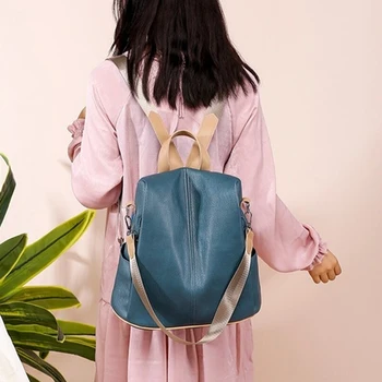 

Women Female Anti-theft Backpack Classic Leather Solid Color Backpacks Fashion Shoulder Bag Travel Rucksack